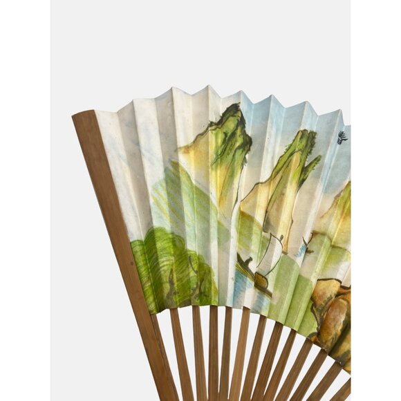 Hand-Painted Decorative Folding Hand Fan Chinese Landscape Paper & Bamboo 18" - Picture 5 of 9